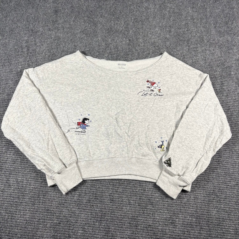 Hollister Peanuts Snoopy Sweatshirt Womens S Gray Excellent Cropped Let It Snow